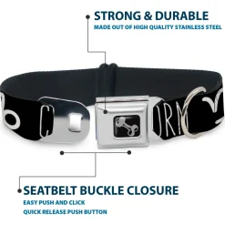 Dog Bone Seatbelt Buckle Collar - Zodiac CAPRICORN/Symbol Black/White