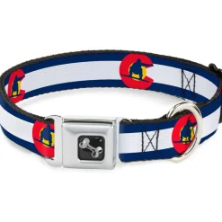 Dog Bone Seatbelt Buckle Collar - Colorado Flag/Snowboarder Blue/White/Red/Yellow