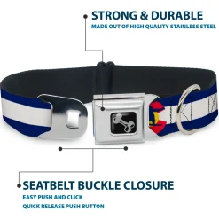 Dog Bone Seatbelt Buckle Collar - Colorado Flag/Snowboarder Blue/White/Red/Yellow