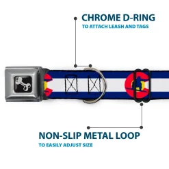 Dog Bone Seatbelt Buckle Collar - Colorado Flag/Snowboarder Blue/White/Red/Yellow