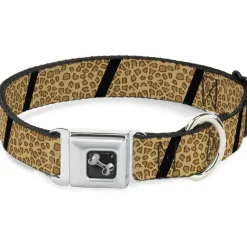 Dog Bone Seatbelt Buckle Collar - Leopard Brown/Black Slash