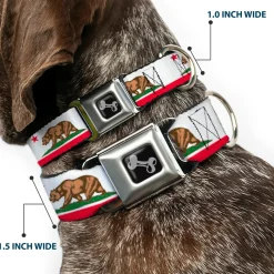 Dog Bone Seatbelt Buckle Collar - California Flag White w/Stripe