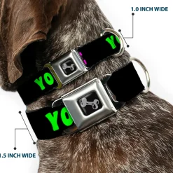 Dog Bone Seatbelt Buckle Collar - YOUR BOYFRIEND LOVES ME w/Kiss Black/Neon
