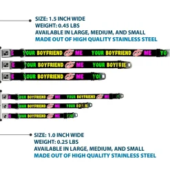 Dog Bone Seatbelt Buckle Collar - YOUR BOYFRIEND LOVES ME w/Kiss Black/Neon