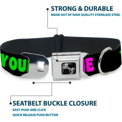 Dog Bone Seatbelt Buckle Collar - YOUR BOYFRIEND LOVES ME w/Kiss Black/Neon