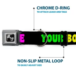 Dog Bone Seatbelt Buckle Collar - YOUR BOYFRIEND LOVES ME w/Kiss Black/Neon