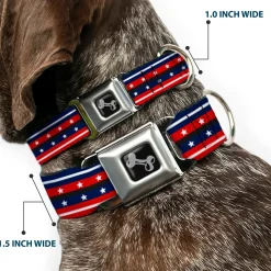 Dog Bone Seatbelt Buckle Collar - Americana Stripe w/Stars2 Blue/Red/White