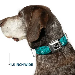 Dog Bone Seatbelt Buckle Collar - Hibiscus Collage Turquoise Shades