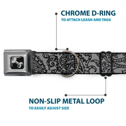 Dog Bone Seatbelt Buckle Collar - Bandana/Skulls Silver/Black
