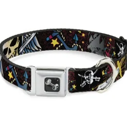 Dog Bone Seatbelt Buckle Collar - Dead Men Tell No Tales Black
