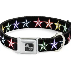 Dog Bone Seatbelt Buckle Collar - Nautical Star Black/Multi Color