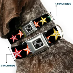 Dog Bone Seatbelt Buckle Collar - Nautical Star Black/Multi Color