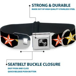 Dog Bone Seatbelt Buckle Collar - Nautical Star Black/Multi Color