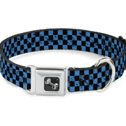 Dog Bone Seatbelt Buckle Collar - Checker Weathered Black/Turquoise