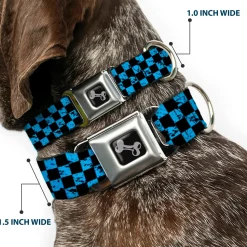 Dog Bone Seatbelt Buckle Collar - Checker Weathered Black/Turquoise