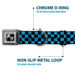Dog Bone Seatbelt Buckle Collar - Checker Weathered Black/Turquoise