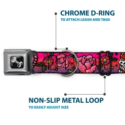 Dog Bone Seatbelt Buckle Collar - Love Kills CLOSE-UP Pink