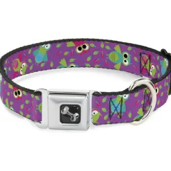 Dog Bone Seatbelt Buckle Collar - Flying Owls w/Leaves Purple/Multi Color