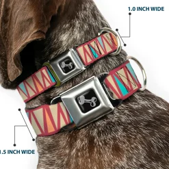 Dog Bone Seatbelt Buckle Collar - Zig Zag Doodle Red/Tan/Blues/Orange