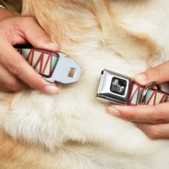 Dog Bone Seatbelt Buckle Collar - Zig Zag Doodle Red/Tan/Blues/Orange