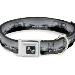 Dog Bone Seatbelt Buckle Collar - Vivid SANTA MONICA Pier Skyline Grays/White
