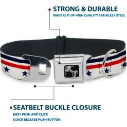 Dog Bone Seatbelt Buckle Collar - Americana Stars & Stripes5 White/Blue/Red