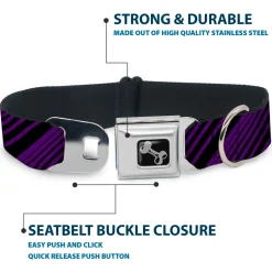 Dog Bone Seatbelt Buckle Collar - Diagonal Stripes Black/Purple