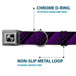 Dog Bone Seatbelt Buckle Collar - Diagonal Stripes Black/Purple