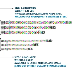 Dog Bone Seatbelt Buckle Collar - Puppies w/Paw Prints White/Multi Color