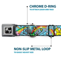 Dog Bone Seatbelt Buckle Collar - Rainbow Cloud Stars Baby Blue