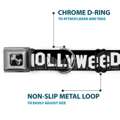Dog Bone Seatbelt Buckle Collar - HOLLYWEED Sign Skyline/Pot Leaf Black/Grays/White/Green