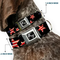 Dog Bone Seatbelt Buckle Collar - Americana Stars & Flags Black/Red/White/Blue