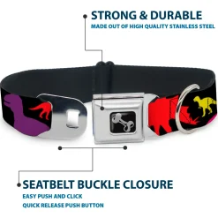 Dog Bone Seatbelt Buckle Collar - Dinosaur Silhouette Black/Multi Color