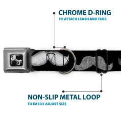 Dog Bone Seatbelt Buckle Collar - Mustaches Black/Sketch