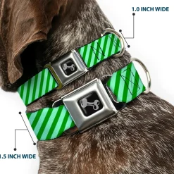 Dog Bone Seatbelt Buckle Collar - Diagonal Stripes Pastel Greens