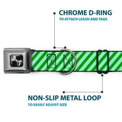 Dog Bone Seatbelt Buckle Collar - Diagonal Stripes Pastel Greens