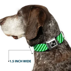 Dog Bone Seatbelt Buckle Collar - Diagonal Stripes Pastel Greens