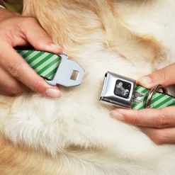 Dog Bone Seatbelt Buckle Collar - Diagonal Stripes Pastel Greens