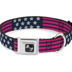 Dog Bone Seatbelt Buckle Collar - Stars & Stripes2 Blue/White/Pink