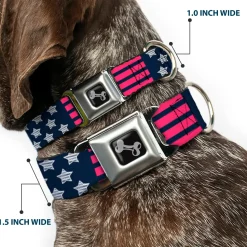 Dog Bone Seatbelt Buckle Collar - Stars & Stripes2 Blue/White/Pink