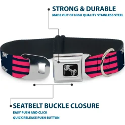 Dog Bone Seatbelt Buckle Collar - Stars & Stripes2 Blue/White/Pink