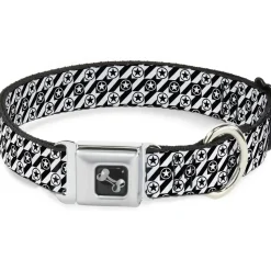 Dog Bone Seatbelt Buckle Collar - Houndstooth Star Black/White