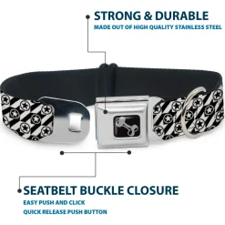 Dog Bone Seatbelt Buckle Collar - Houndstooth Star Black/White