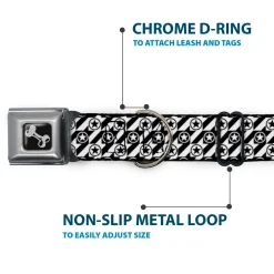 Dog Bone Seatbelt Buckle Collar - Houndstooth Star Black/White