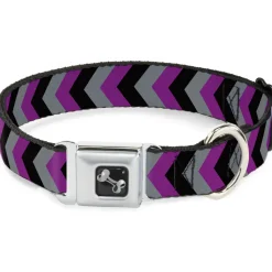 Dog Bone Seatbelt Buckle Collar - Chevron Purple/Black/Gray