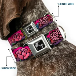 Dog Bone Seatbelt Buckle Collar - Love Love Pink