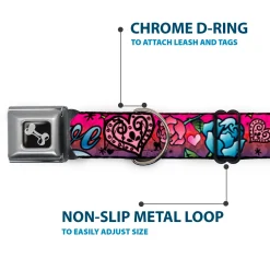 Dog Bone Seatbelt Buckle Collar - Love Love Pink