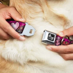 Dog Bone Seatbelt Buckle Collar - Love Love Pink