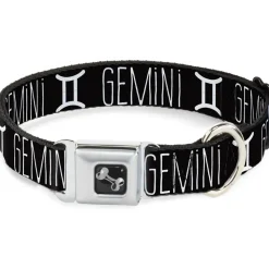 Dog Bone Seatbelt Buckle Collar - Zodiac GEMINI/Symbol Black/White