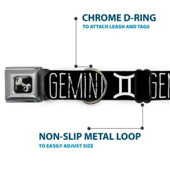 Dog Bone Seatbelt Buckle Collar - Zodiac GEMINI/Symbol Black/White